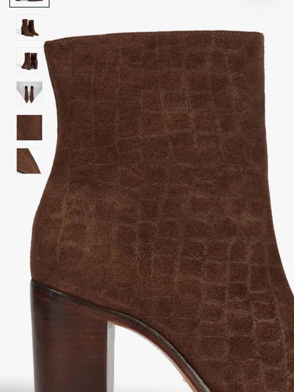 SCHUTZ Brown Croc-Embossed Suede Ankle Booties - Picture 5 of 6